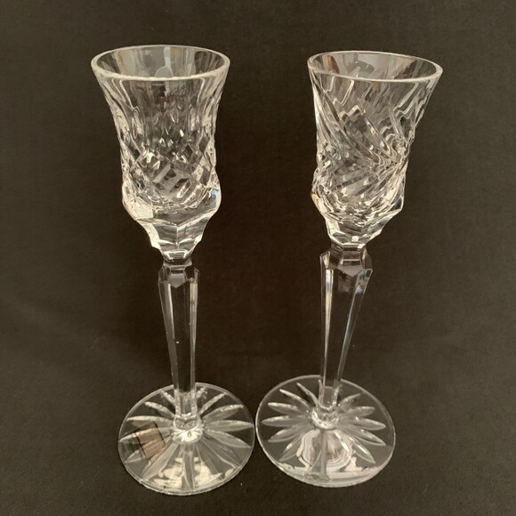Fifth Avenue Crystal Clear Glass Candle Holders Lot of 2 Pair Hand Cut Full Lead - Picture 3 of 6